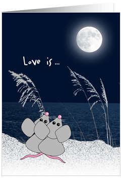 Rabbits - Rodents card- Romantic card with Two Cute Mice on Sand Dunes in the Moonlight Card - 838305